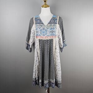 Sundance Boho Patchwork Midi Dress  Cottagecore Folk Prairie Size XS